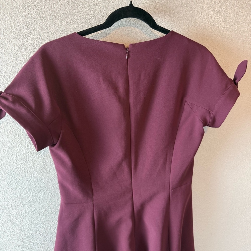 Gal Meets Glam Collection Serena Tie Cuff Fit and Flare Dress Burgundy 4 - Picture 13 of 14